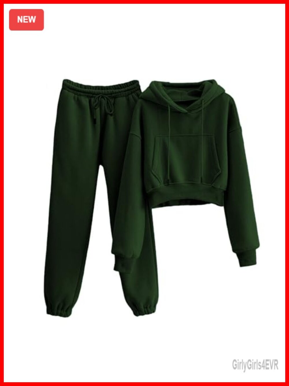 2 Piece Fleece Lined Sweatsuit Set Cropped Hoodie Joggers